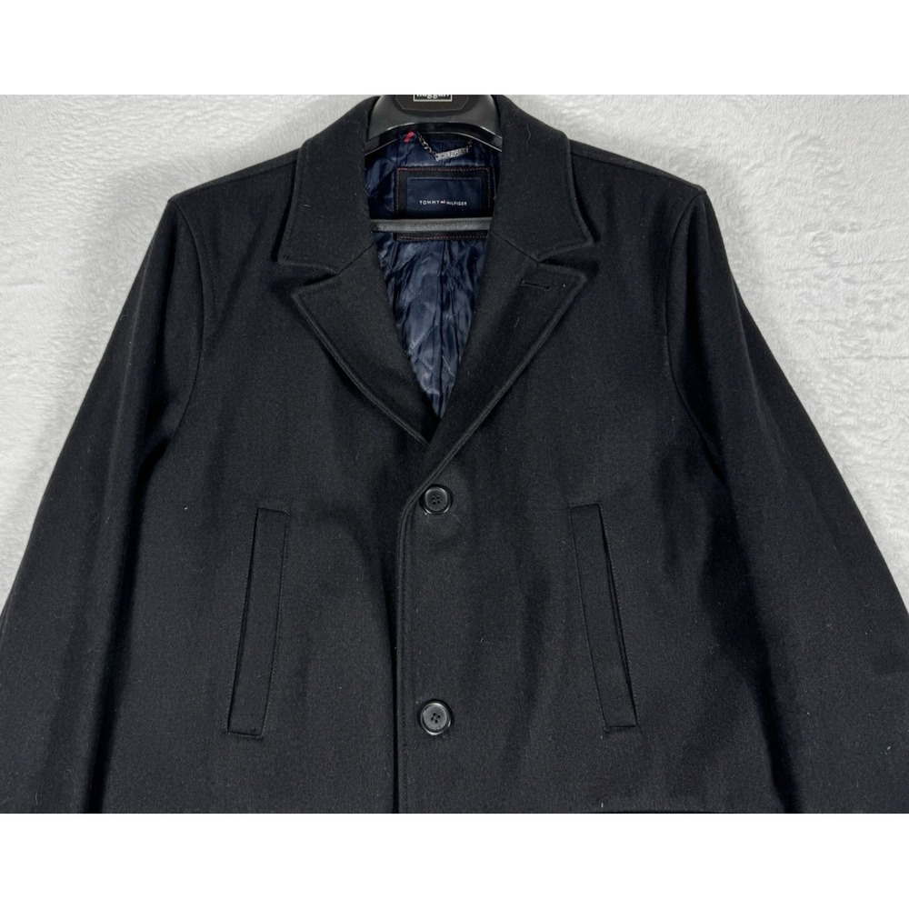 Tommy Hilfiger Wool Blend Quilt Lined Mens Classic fit Overcoat Long Coat Blk L